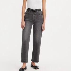 Levi’s Sz 28 Ribcage Straight Ankle Jeans Buttonfly Charcoal Grey Stretchy